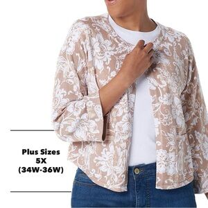 ISAAC Mizrahi Live! Cappuccino Floral One Button Accent Cardigan (LV8)